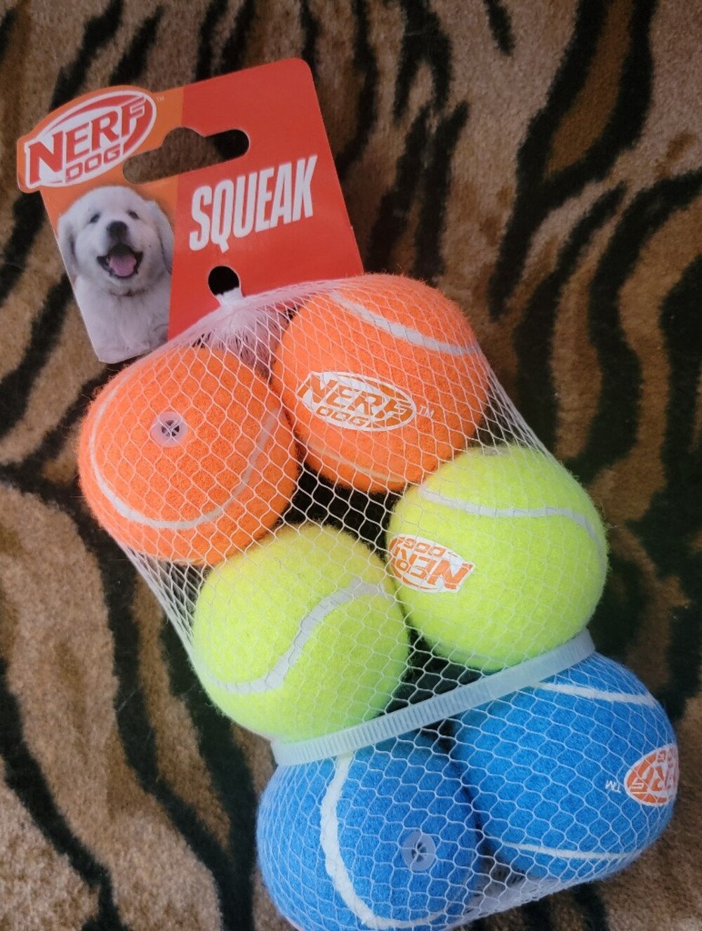 Nerf Dog Squeak Tennis Balls 6 Pack - Orange, Yellow, Blue Sm Each small
